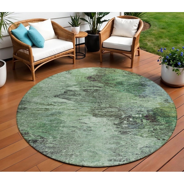 Homeroots 8' Green And Brown Round Abstract Washable Indoor Outdoor Area Rug 577621 - main
