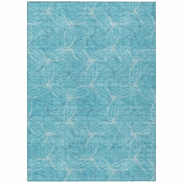 Homeroots 3' X 5' Aqua And Ivory Geometric Washable Indoor Outdoor Area Rug 614047 - main