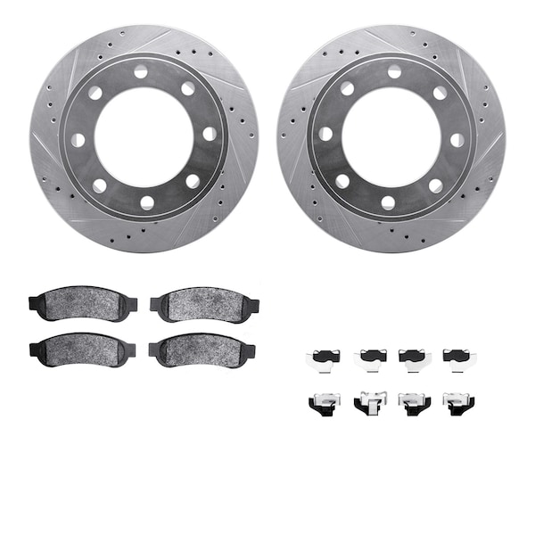 Dynamic Friction Co DFC Brake Rotor - Drilled & Slotted - Silver- Heavy Duty Brake Pad includes Hardware 7412-54085 - main