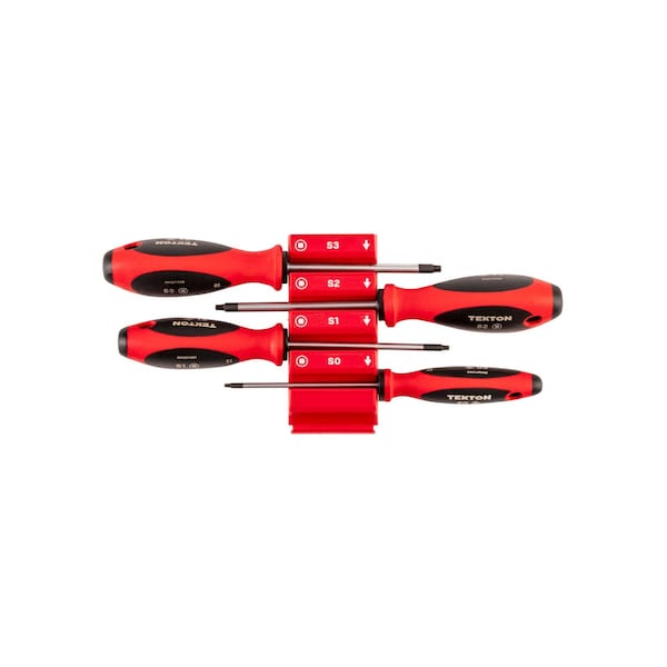 Tekton Square Screwdriver Set with Red Modular Organizers - 4 Inch Shanks, 4-Piece (#0 - #3) DWQ90101 - main