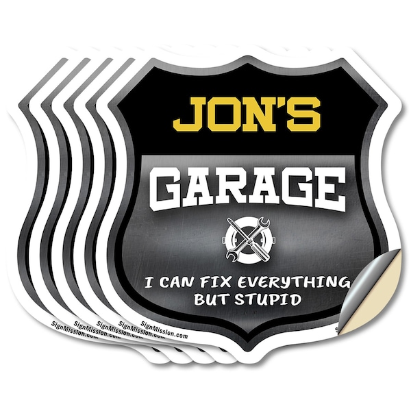 Signmission Jon's Garage I Can Fix Everything But Stupid, 4 inch X 4 inch, Vinyl Decal, 5PK SHI-D-5PACK-4-490-JON - main