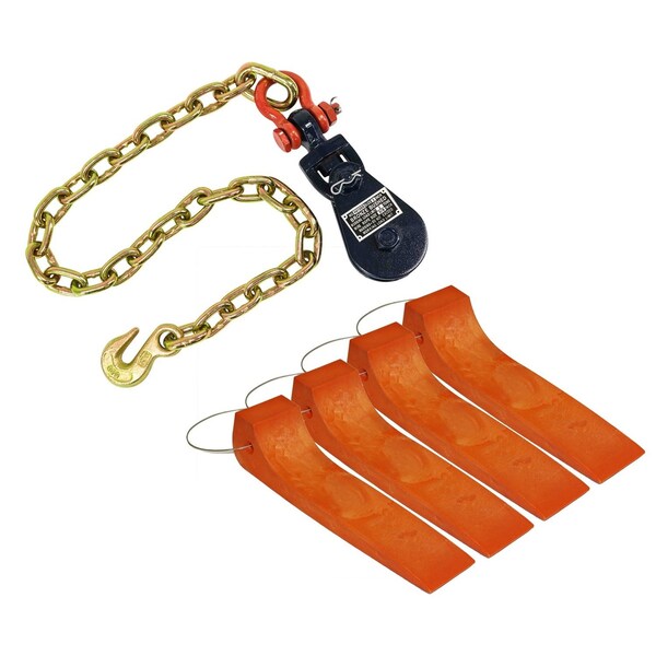 Mytee Products 1 Pk 2 Ton 3in Sheave Snatch Block w/ Shackle Chain Anchor & 4 Pk Tire Skates SB3-2-ShackleCA-TIRESKTx4 - main