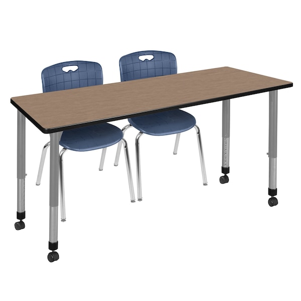 Regency Kee Mobile Adjustable Classroom Table W/ 2 Andy Mobile Chairs, 72 in W, 24 in L, Noble Oak MT7224NOAPCGY40NV - main
