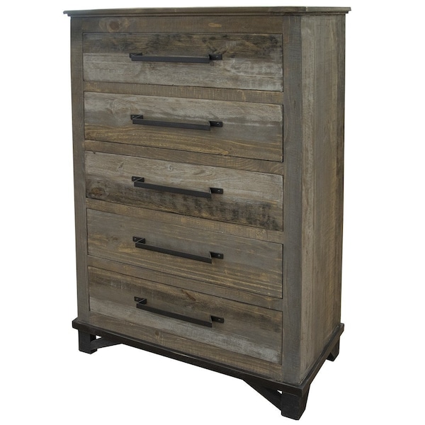 Homeroots 37" Gray Solid Wood Five Drawer Chest 524572 - main
