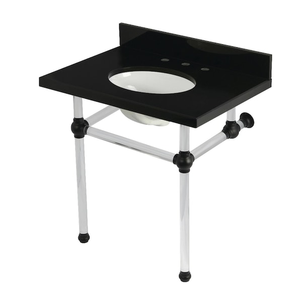Kingston Brass 30" Black Granite Console Sink with Acrylic Legs, 8-Inch, 3-Hole, Black Granite/Matte Black KVPK3030KA0 - main
