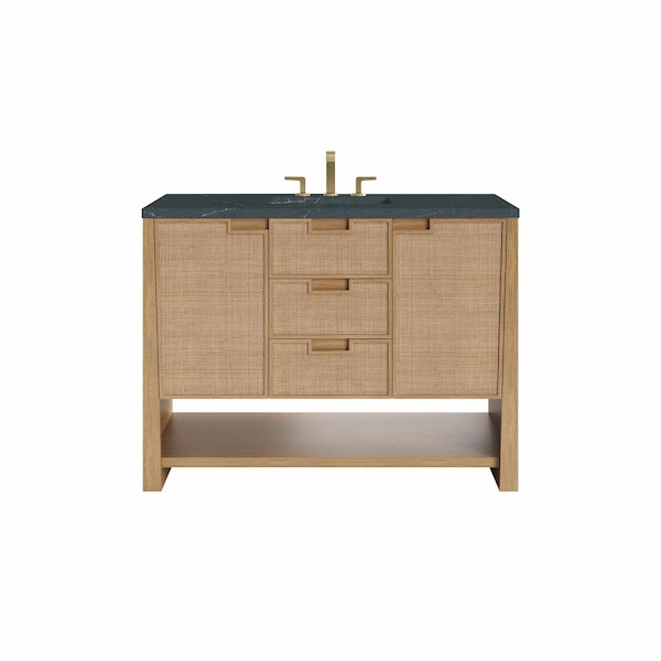 James Martin Vanities Solene 48 in. Single Vanity, Seaside Oak, w/ 3 CM Charcoal Soapstone Quartz Top D225-V48-SSO-3CSP - main