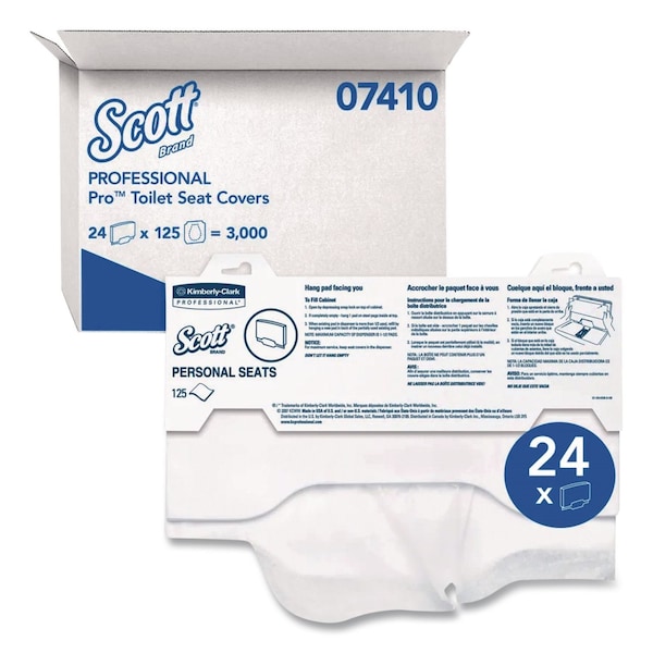 Scott Personal Seats Toilet Seat Cover, No Fold, White, 3000 Sheets 07140 - main