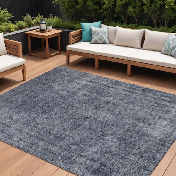 Homeroots 9' X 12' Blue And Gray Medallion Washable Indoor Outdoor Area Rug 616428 - main