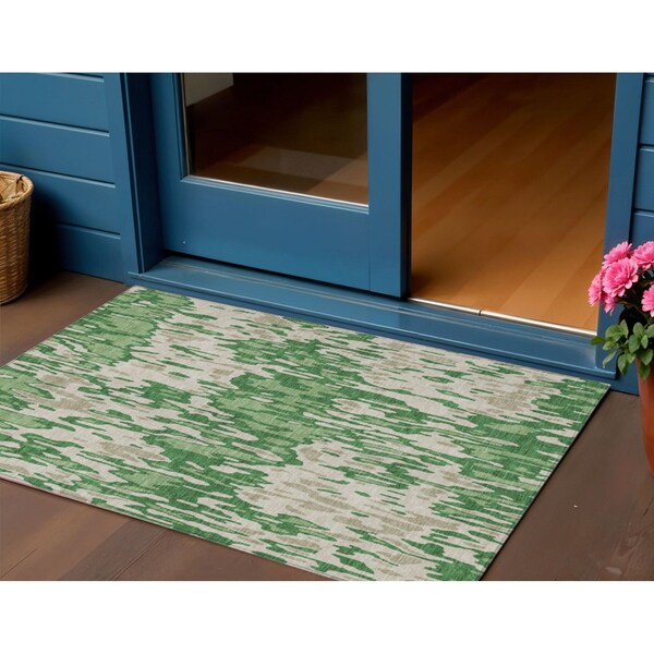 Homeroots 3' X 5' Green And Gray Striped Washable Indoor Outdoor Area Rug 596668 - main
