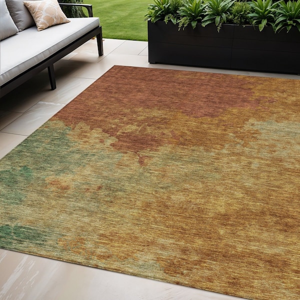 Homeroots 5' X 8' Terra Cotta Copper And Green Abstract Washable Indoor Outdoor Area Rug 604822 - main