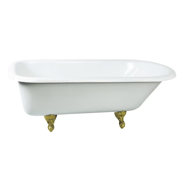 Kingston Brass 66" Cast Iron Oval Rectangular Roll Top Clawfoot Tub, No Faucet Drillings, White/Brushed Brass NHVCTND673123T7 - main