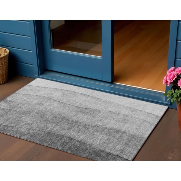 Homeroots 3' X 5' Gray Silver And Charcoal Ombre Washable Indoor Outdoor Area Rug 581804 - main