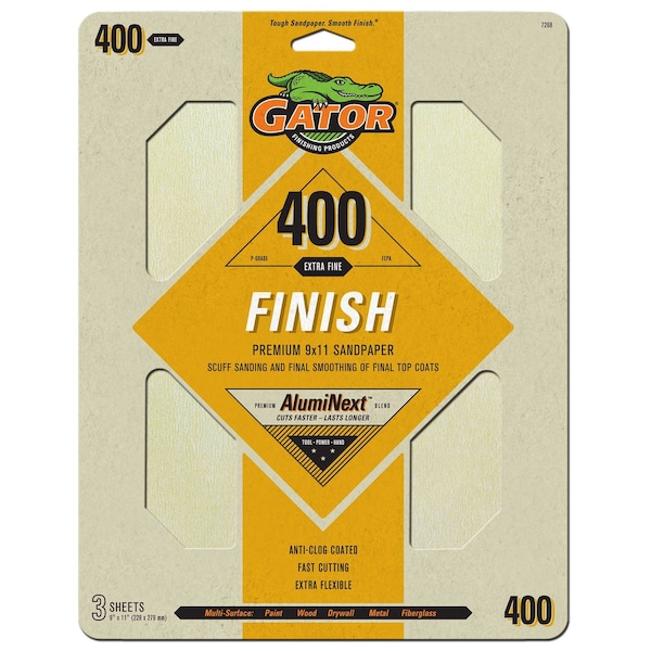 Gator Finishing AlumiNext 9 x 11 in. Sanding Sheets, 400 Grit, 3PK 7268 - main