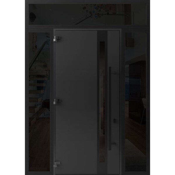 Vdomdoors Front Exterior Prehung Steel Door Ronex1033 Teak 96 2 Sidelight and Transom Window Sidelite Entry RONEX1033EXD-OAK-W16+36+16xH96+16-RH-I - main