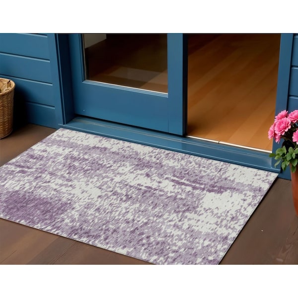 Homeroots 3' X 5' Lavender And Ivory Abstract Washable Indoor Outdoor Area Rug 612953 - main