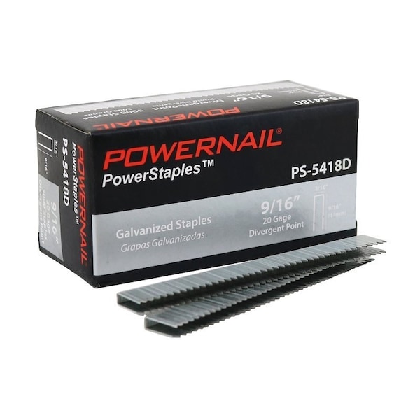 Powernail PowerStaples 5400 Series PS5418D Fine Wire Staple, 3/16 in W Crown, 9/16 in L Leg, 20 ga, CSTL, 5000PK PS5418D-20PK - main