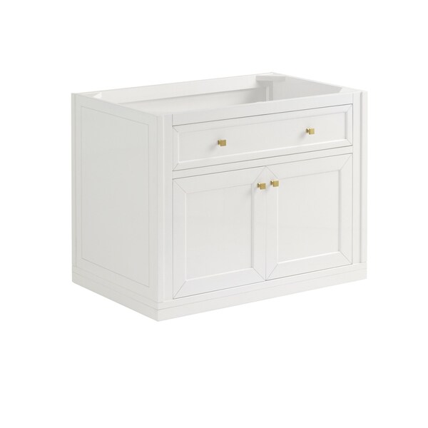 James Martin Vanities Chicago 36in Single Vanity, Glossy White, w/ 3 CM Parisien Bleu Silestone Top 503-V36-GW-3PBL - main