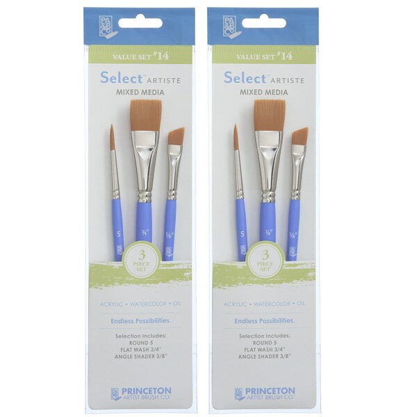 Princeton Select Artiste Brush Set No. 14, Synthetic Bristles, Short Handle Mixed Media, 3-Piece Set, 2PK P3750SET114 - main