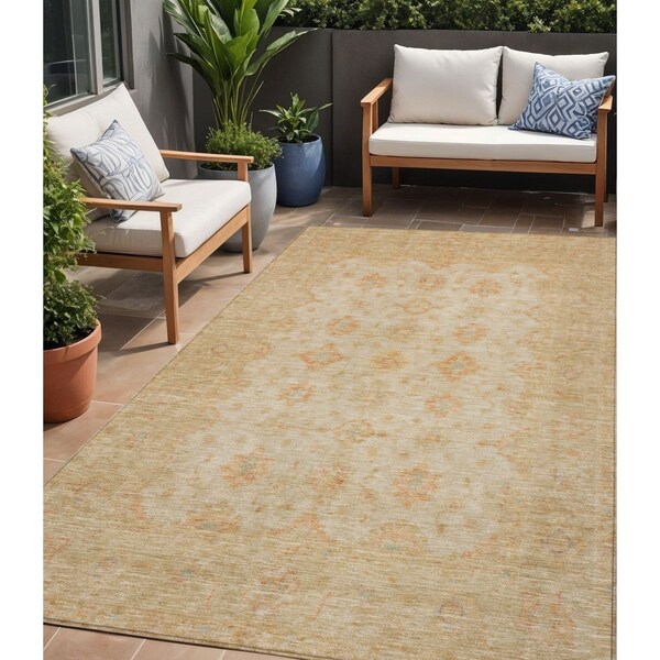 Homeroots 5' X 8' Beige And Rust Floral Medallion Washable Indoor Outdoor Area Rug 615939 - main