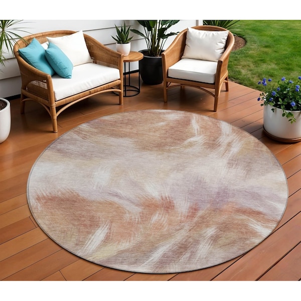 Homeroots 8' Copper And Ivory Round Abstract Washable Indoor Outdoor Area Rug 631337 - main