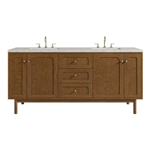 James Martin Vanities Laurent 72" Double Vanity, Honey Oak w/ 3 CM Eternal Jasmine Pearl Silestone Top 545-V72-HNO-3EJP - main