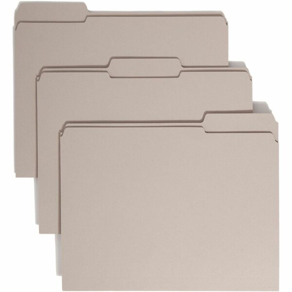 Smead REINFORCED TOP TAB COLORED FILE FOLDERS, 1/3-CUT TABS, LETTER SIZE, GRAY, 100PK 12334 - main