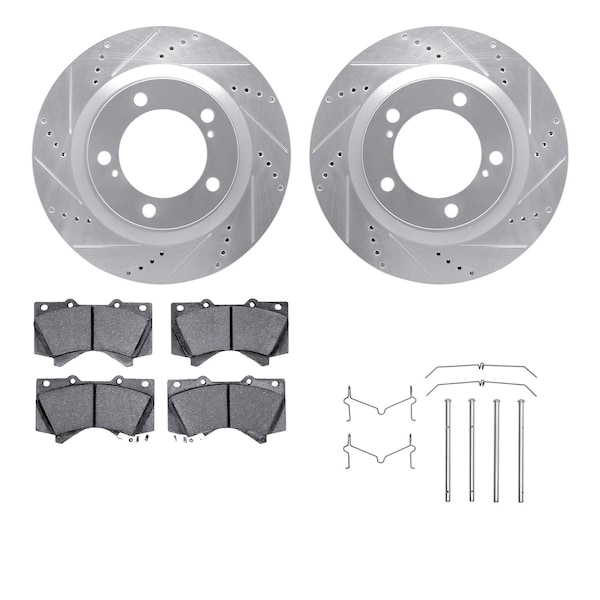 Dynamic Friction Co DFC Brake Rotor - Drilled & Slotted - Silver- Heavy Duty Brake Pad includes Hardware 7412-76019 - main