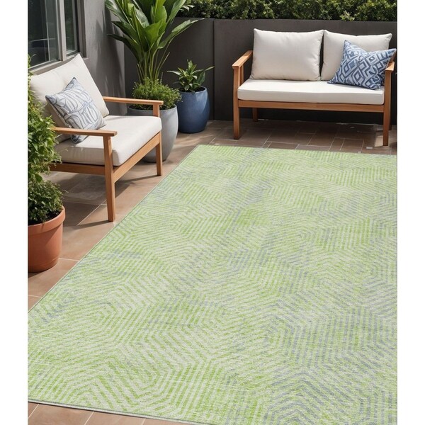 Homeroots 5' X 8' Lime Green Gray And Ivory Geometric Washable Indoor Outdoor Area Rug 594564 - main