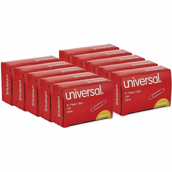 Universal #1 Paper Clips, No. 1, 1.3in Length, Silver, Steel Wire, 10PK UNV72210 - main
