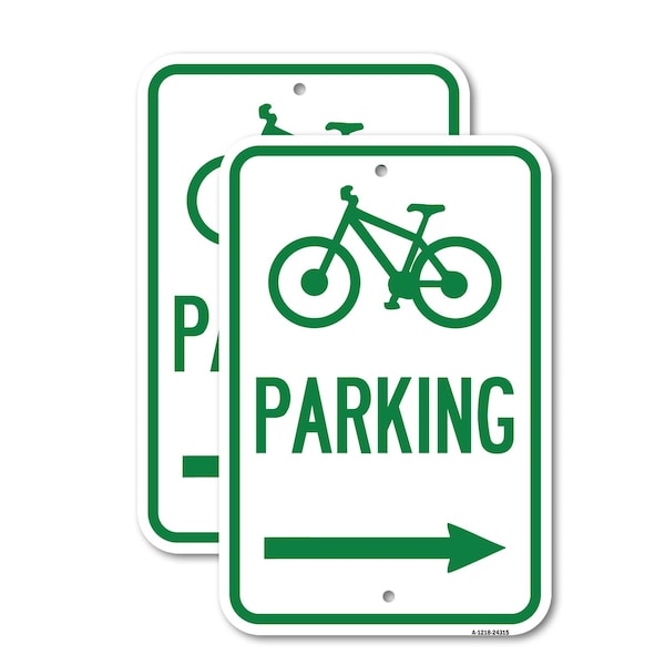 Signmission Bicycle Symbol Parking Right Arrow, 12'' X 18'' 2 Signs, Heavy Gauge Aluminum, 2PK A-1218-2PACK-24315 - main