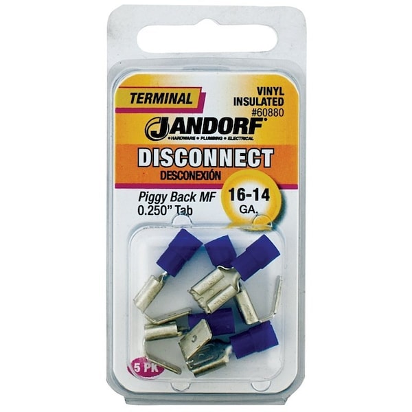 Jandorf Disconnect Terminal, 16 to 14 AWG Wire, Vinyl Insulation, Copper Contact, Blue, 5PK 60880 - main