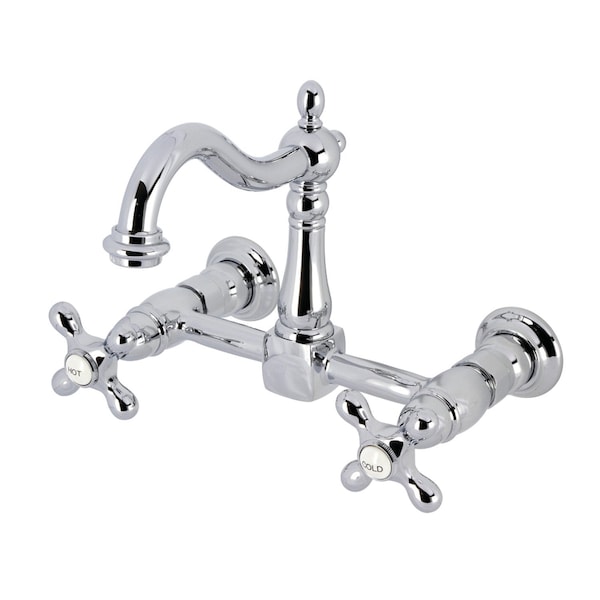 Kingston Brass Two-Handle Wall Mount Bridge Kitchen Faucet, Polished Chrome KS1261AX - main