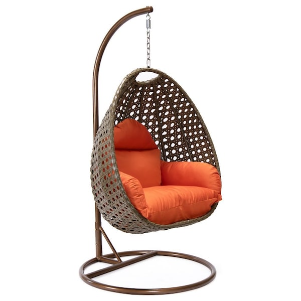 Leisuremod Beige Wicker Hanging Egg Swing Chair with Orange Cushions ESCBG-40OR - main