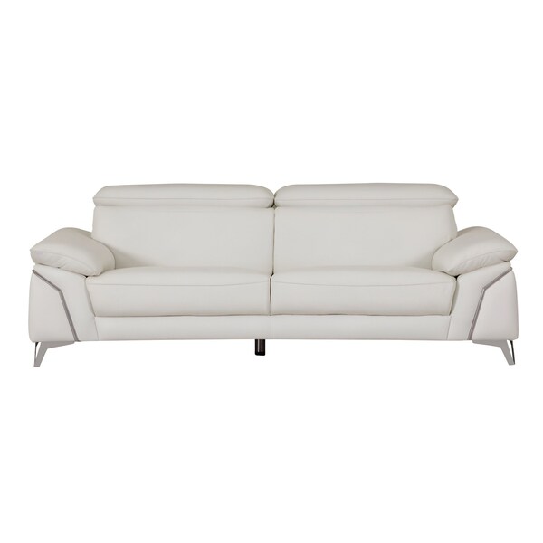 Homeroots 87" White Italian Leather Sofa With Silver Legs 329688 - main