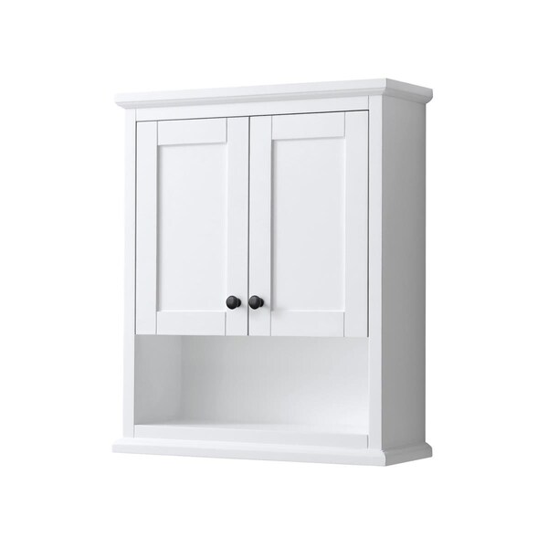 Wyndham Collection Avery Over-the-Toilet Bathroom Wall-Mounted Storage Cabinet in White with Matte Black Trim WCV2323WCWB - main