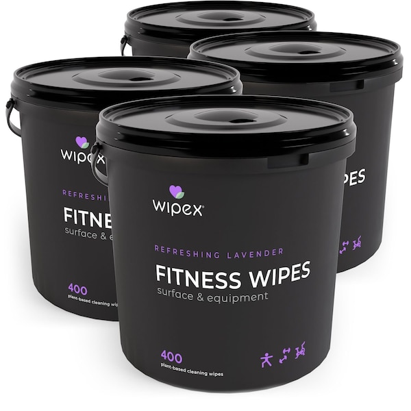 Wipex Plant-Based Fitness Wipes 400ct Buckets, Lavender, 1600 Natural Gym Equipment Cleaning Wipes, 4PK WX71945FLB-4 - main