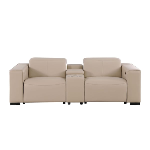 Homeroots 93in Cream and Brown Leather Power Reclining Loveseat With Storage 720539 - main