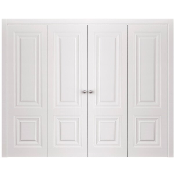 Sartodoors Sliding Closet Double Bi-fold Doors 96 x 96 inches, BASIC 9772 White, Sturdy Tracks Moldings Trims BASIC9772DBF-SKIN-9696 - main