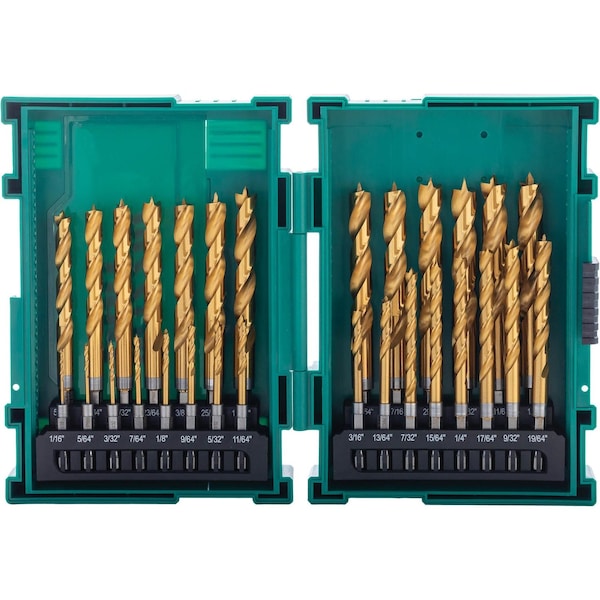 Grizzly Pro 29-PC M2 HSS TiN-Coated Quick Release Hex Shank Brad Point Bit Set T34202 - main