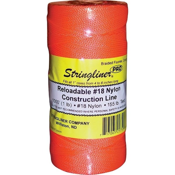 Stringliner Pro Series Construction Line, No 18 Dia, 1000 ft L, 165 lb Working Load, Nylon, Fluorescent Orange 35759 - main