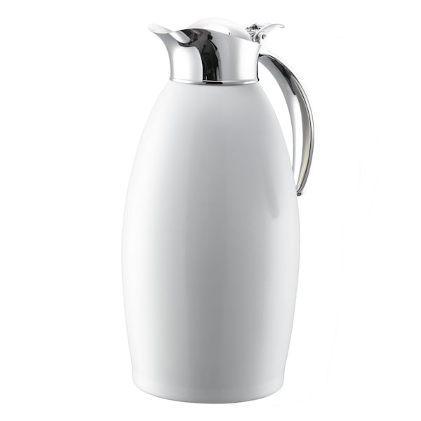 Service Ideas Nicollet Series 1.5-Liter Stainless Vacuum Insulated Carafe with Flip-Top Lid in Radiant White NIC15BSWH - main