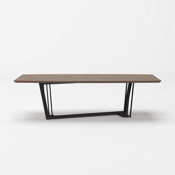 Homeroots 107" Walnut And Black Rectangular Geo Trestle Wood Dining Table 487371 - main