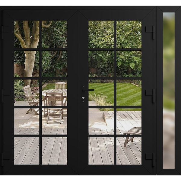 Vdomdoors Front Exterior Prehung Metal-Plastic Double Doors Clear Glass / MANUX 8100 Matte Black / Office Com MANUX8100DEXD-BLK-W72+14xH80-LH-I - main