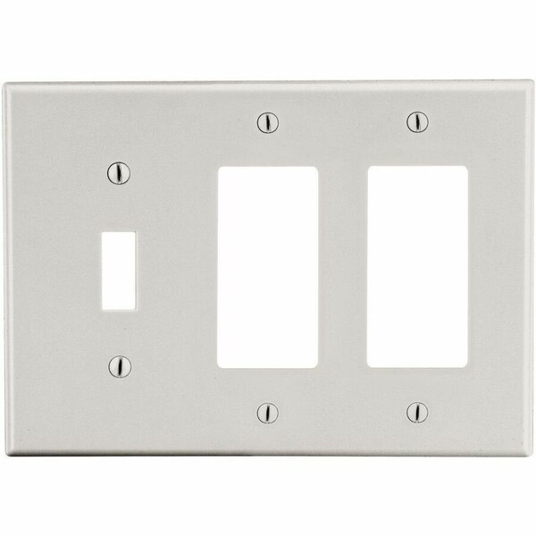Hubbell Wiring Device-Kellems Wallplate, 3- Gang, 1) Toggle 2) Decorator, Light Almond P1262LA - main