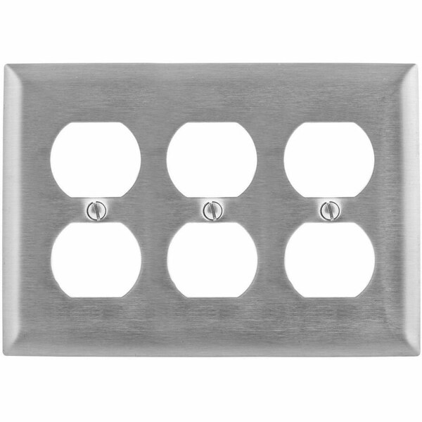 Hubbell Wiring Device-Kellems Duplex Receptacle Wall Plates and Box Cover, Number of Gangs: 3 Stainless Steel, Brushed Finish SS83 - main