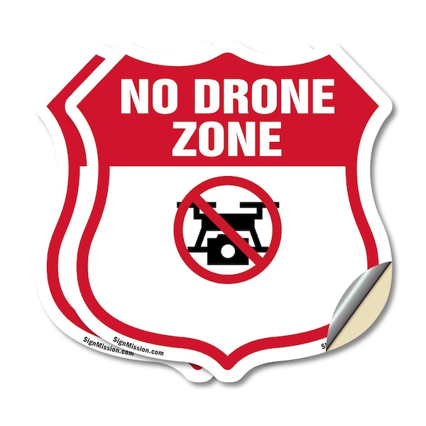 Signmission No Drone Shield Sign No Drone Zone From, 4 inch X 4 inch, Vinyl Decal, 2PK SHI-D-2PACK-4-392 - main