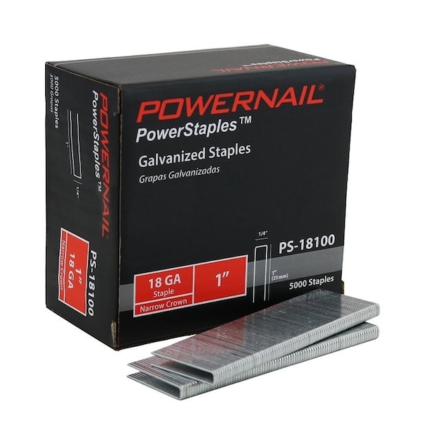 Powernail PowerStaples PS18100 Fine Wire Staple, 1/4 in W Crown, 1 in L Leg, 18 ga, Carbon Steel PS18100-10PK - main
