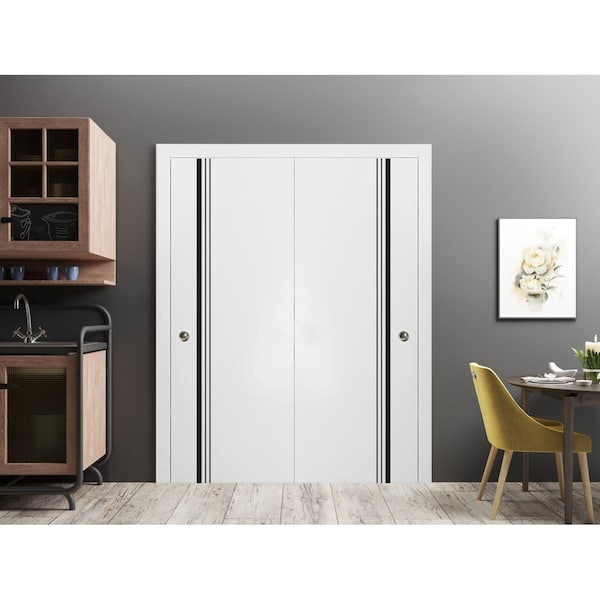 Sartodoors Sliding Closet Bypass Doors, Planum 0011 White Silk and Aluminum Strips, Sturdy Top Mount Rails Mol PLANUM0011DBD-WS-36 - main