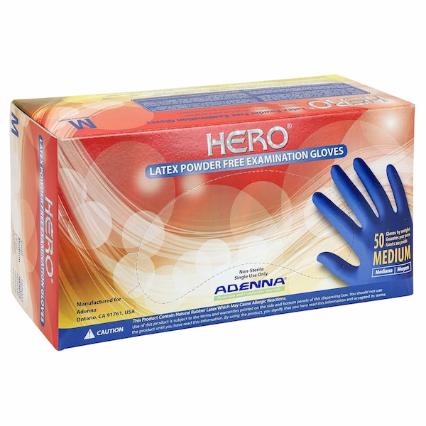 Safety Zone Latex Powder Free 14 mil Extended Cuff Exam Gloves - Blue, Med - Case of 500 HER005 - main