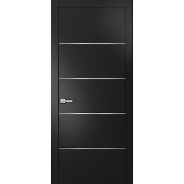 Sartodoors Solid French Door, Planum 0020 Matte Black, Single Regular Panel Frame Trims Handle, Bathroom Bedro PLANUM0020ID-BLK-2484 - main